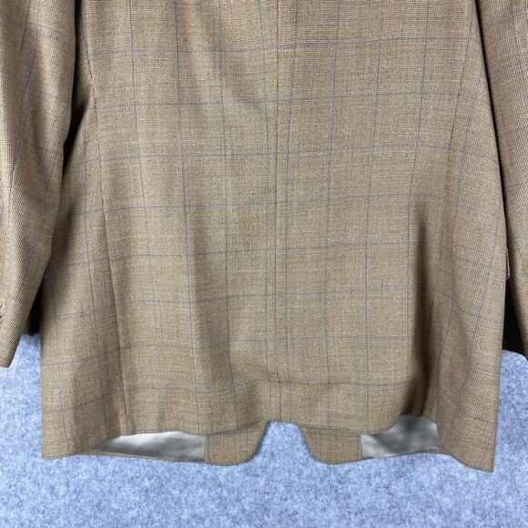 Vintage Oliver Wool Blazer Sport Coat Jacket Men 44L Tan Windowpane 3 Button - Picture 14 of 16